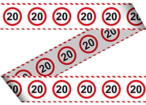 Folat 28420 Party Absperrband Verkehrsschild-15 m-Zahl: 20, rot/weiß