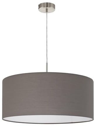 EGLO Pendellampe Pasteri, 1 flammige textil Pendelleuchte, Hängeleuchte aus Stahl und Stoff, Farbe: Nickel matt, anthrazit braun, Fassung: E27, Ø: 53 cm