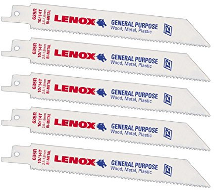 Lenox 1769340 Multimatériaux Lame pour Scie Sabre 10/14 TPI, Blanc, 52 x 19 x 0,9 mm, Set de 5 Pièces