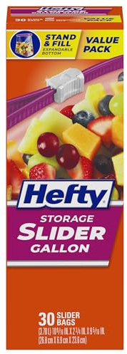 Hefty Slider Kitchen Storage Bags, Gallon Size, 30 Count