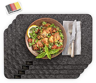 Luxflair Edle Filz Platzmatten für 4 Personen in Dunkelgrau XXL Tischset 30x45cm, waschbar. Moderne Designer Tischmatten, Tischunterlagen-Set