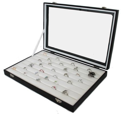 Schmuckkasten Schmucklade Schaukasten Schmuckdisplay mit Glasdeckel für Ringe weiss/schwarz