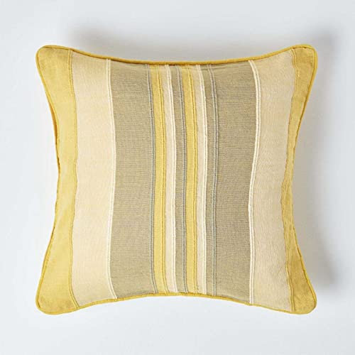 HOMESCAPES Morocco Striped Cushion Cover 18 x 18 Inches Yellow Ochre Green 100% Cotton Cover Coordinating with Morocco Throws & Curtains Easy care Washable at home