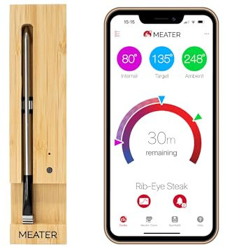MEATER - Termometro intelligente wireless originale per carne con connessione digitale bluetooth e wifi da 10 m di porta; per forno, griglia, cucina, barbecue, barbecue