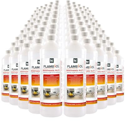 Höfer Chemie Bioethanol 96,6% Premium 90 x 1 L - Ethanol für Tischkamin, Kamin & Gartendeko für Draußen - Rauch- und Rußfrei - Aus Mais & Zuckerrüben