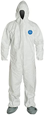 DuPont Tyvek 400 Disposable Protective Coverall with Elastic Cuffs, Attached Hood and Boots, White, X-Large, NAFTA Certified 25-Pack