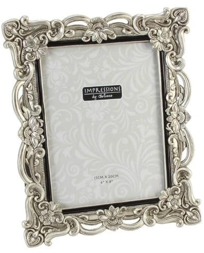 Impressions: Marco de resina para fotos estilo plata envejecida con flores y cristales: 15 x 20 cm.