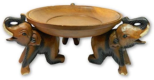 Thai Gifts Wooden Elephant Tray Carving - Hand Carved Table Bowl Plant Stand - Medium