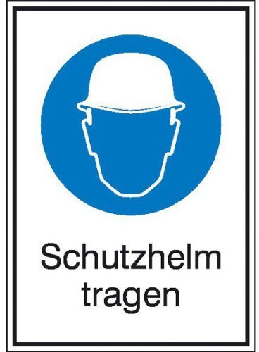 Indigos UG Aufkleber Schutzhelm tragen Gebotsschild Kombischild - 13,1x18,5 cm - selbstklebender Sicherheits Aufkleber für Tür oder Wand - Warnschild für Gebäude, Hotel, Büro, Firma, Haus, Praxis