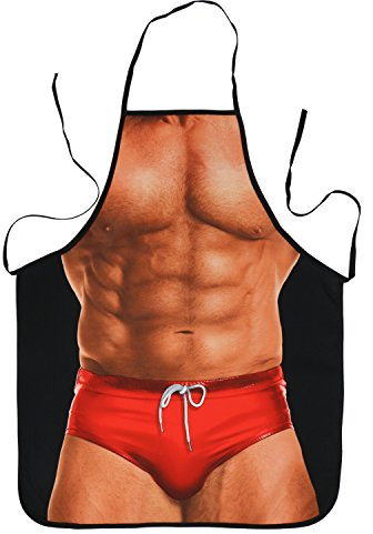 Landisun Delantal de cocina para chef, regalo de broma, 1 pieza de creativo divertido para asar a la parrilla (Macho Muscle Man)