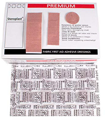 Steroplast 6059F Premium Elastische Stoffpflaster, Sortiment im Karton, 5 Größen, 100 Stück