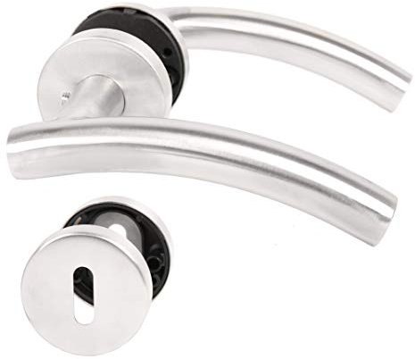 Türdrücker Türklinke Vega aus Edelstahl mit Hochhaltefeder - Buntbart, 130 mm x 20 mm x 52 mm x 10 mm, Silber, Klassisch, Matt-gebürstetem, Edelstahl, 100%