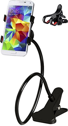 M&H-24 Handyhalterung Schwanenhals Handy Halterung Handyhalter - geeignet für iPhone Smartphone Klammer Clip Universal Gadget für Haus Büro Bett Tisch, 360 Grad Drehbar Verstellbar Schwarz