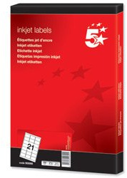 New. 5 Star Addressing Labels Inkjet 21 per Sheet 63.5x38.1mm White [2100 Labels]