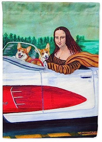 Caroline 's Treasures 7284 GF Mona Lisa mit Corgi Flagge, klein, Multicolor