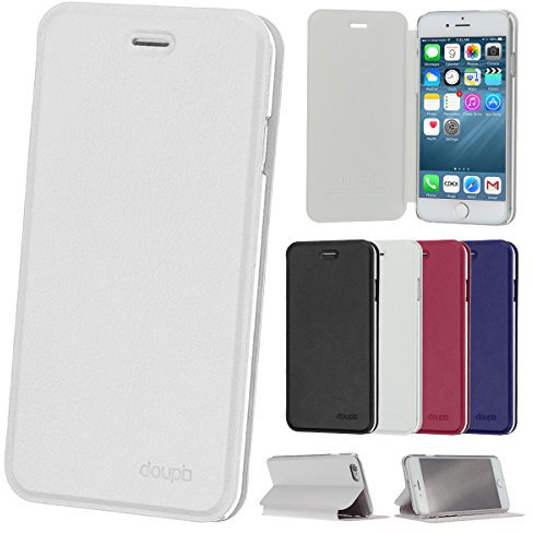 doupi Flip Case für iPhone 6 / 6S (4,7 Zoll), Deluxe Schutz Hülle mit Magnetischem Verschluss Cover Klappbar Book Style Handyhülle Aufstellbar Ständer, weiß
