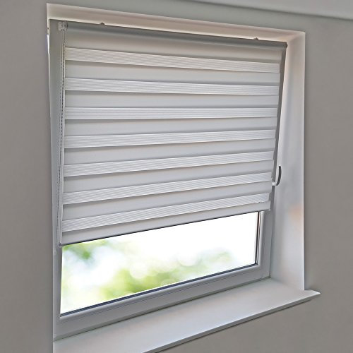 Sonnenschutz-HH Duo-Rollo Doppelrollo AUßENMAß Breite 60 x 150 cm Höhe - 60x150 cm WEISS - Duo Klemmfix Klemmrollo ohne Bohren Easy&Fix montiert inkl. 2 Stück Klemmhalter und Seitenführung