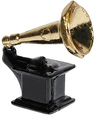 alles-meine.de GmbH 1 Stück Miniatur - Grammophon - aus Metall - Maßstab 1:12 - Plattenspieler/Schallplatte - für Diorama - Puppenstube/Puppenhaus - Trichtergrammophon - Mu..