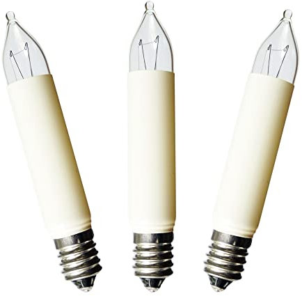 AUSWAHL 8V - 55V - netSells - 3er Set - 12V 3 W Kleinschaftkerze - Ersatzlampe für Schwibbogen u. Lichterketten - für 20 Brennstellen - für innen + außen - elfenbein