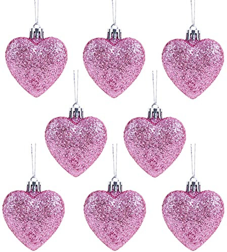 Christmas Concepts® Confezione da 8-60mm Baubles a Forma di Cuore con Decorazioni Natalizie - Glitter Decorated Baubles (Baby Pink)