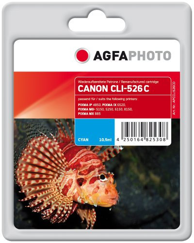 AgfaPhoto APCCLI526CD CLI-526 C mit Chip Druckerpatrone für Canon, cyan
