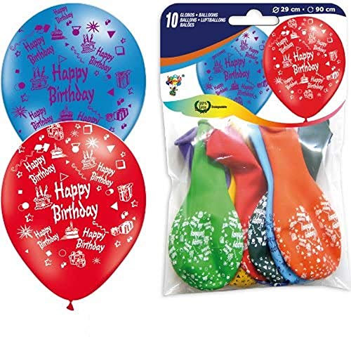 10 Luftballons * Happy Birthday * für Kindergeburtstag oder Party | mit umlaufenden Aufdruck und 90cm Umfang | Luftballon Ballons Deko Motto Kinderparty Herzlichen Glückwunsch