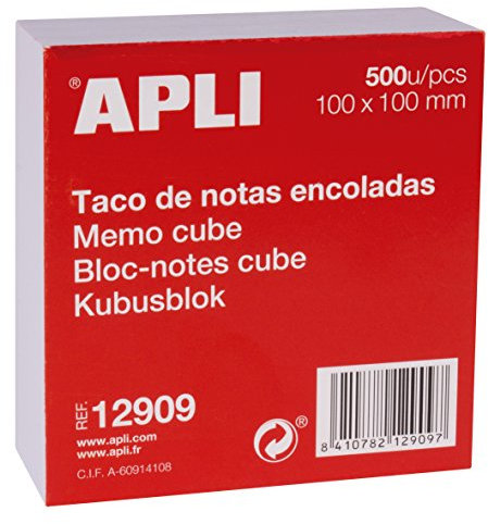 APLI 12909 - Taco de notas encoladas (100 x 100 mm) 500 hojas, Blanco