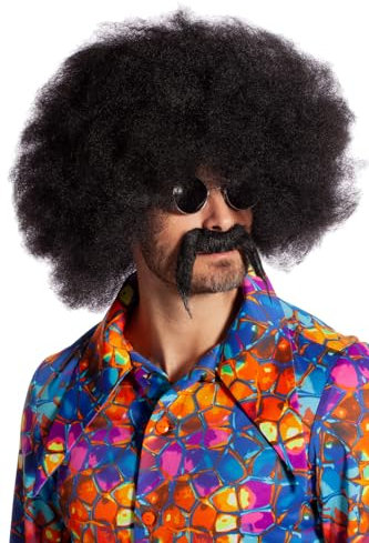 Marco Porta 60er 70er Jahre Afroperücke Unisex, schwarz, ca. 40 cm Durchmesser, Einheitsgröße für Erwachsene, Lockenperücke