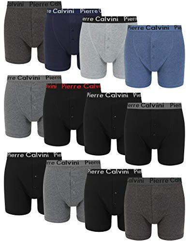 Boxers Pierre Calvini (lot de 6/12) pour homme avec ceinture élastique | Boxers à braguette boutonnée pour homme au design stretch, Sous-vêtements respirants pour hommes adaptés à toutes les occasions