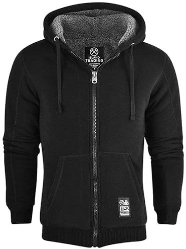 Island Trading Mens Cotton Padded Borg Fleece Sherpa Lined Full Zip Up Hoodie Sweatshirt Jacket Medium Black