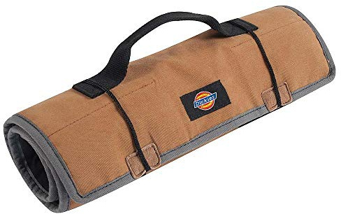 Dickies Small Wrench/Screwdriver Organizer Roll for Mechanics, 16 Tool Pockets, Durable Canvas Construction, 13.5 in. x 12.75 in. Unrolled, Grey/Tan