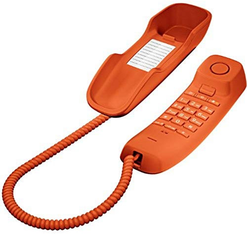 Gigaset DA210 - Teléfono con cable elástico - Espacio para 10 entradas de marcación rápida - Rellamada - Compatible con audífonos - Melodía y volumen del timbre ajustables - Color Naranja
