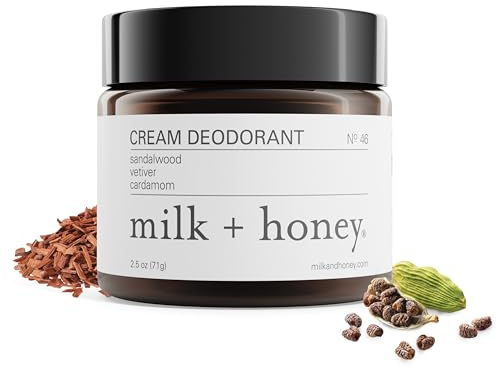milk + honey Cream Deodorant No. 46 – Aluminum-Free, with Sandalwood, Vetiver, and Cardamom, for Sensitive Skin, 2.5 oz