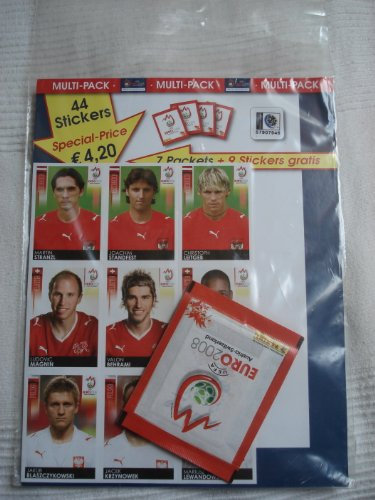 Panini Euro 2008 EM Fußball Sticker: 7 Tütchen + 9 Gratis (44 Sticker, Rot, Kunststoff, Rechteckig, Sammelalbum)