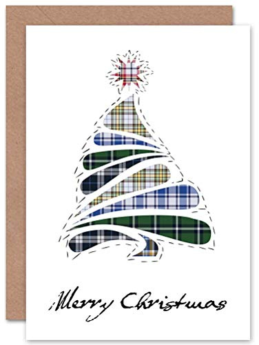 Wee Blue Coo CARD CHRISTMAS XMAS MERRY TARTAN DESIGN TREE SCOTTISH GIFT