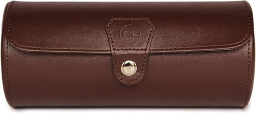 CASE ELEGANCE Uhrenbox, tragbar, für Damen/Herren, Kunstleder, Aufbewahrungsbox für 3 Uhren (braun)