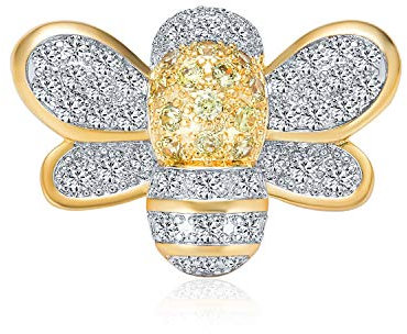 Broche Pendentif Bourdon Bicolore À Deux Tons D'Insectes - CZ Jaune Et Blanc Pavé De Zircone Cubique, En Laiton Plaqué Or Et Rhodium