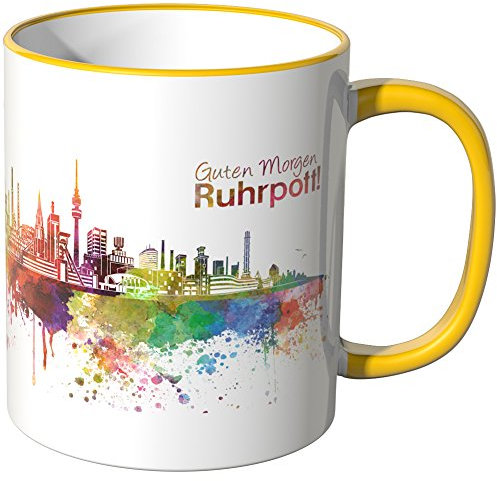 WANDKINGS® Tasse, Schriftzug Guten Morgen Ruhrpott! mit Skyline - GELB