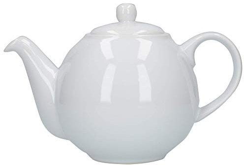 London Pottery 32110 Globe Teapot with Strainer, Ceramic, White, 4 Cup Capacity (900 ml)