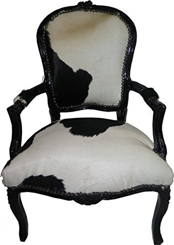 Casa Padrino Barock Salon Kuhfell Schwarz-Weiß/Schwarz - Möbel Antik Stil
