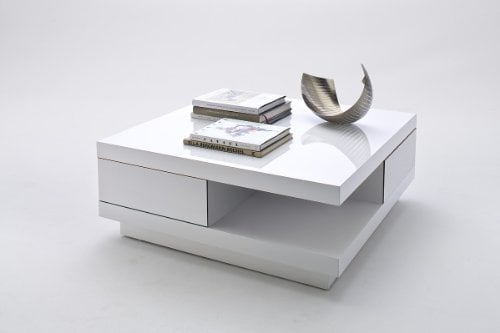 Robas Lund Couchtisch Weiß Hochglanz Wohnzimmertisch, Abby BxHxT 85 x 85 x 30 cm