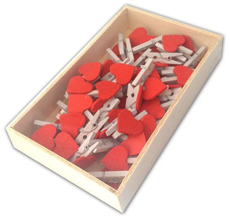 LWR CRAFTS Mini pinces à linge blanches en bois avec coeur rouge 48 pièces en boîte