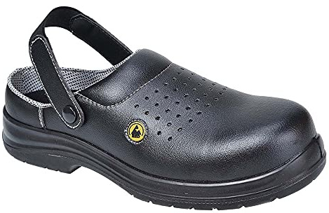 Portwest Compositelite ESD Perforated Safety Clog SB AE, Color: Black, Size: 45, FC03BKR45