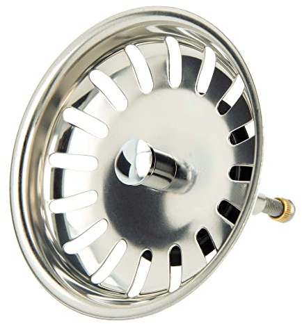 tecuro Siebkörbchen Siebkorb für Spüle Spülbecken Ø 81 mm, mit Metall Führungsstange 8 mm und Höhenverstellung, Oberteile aus Edelstahl, Spülensieb mit Stöpsel Funktion
