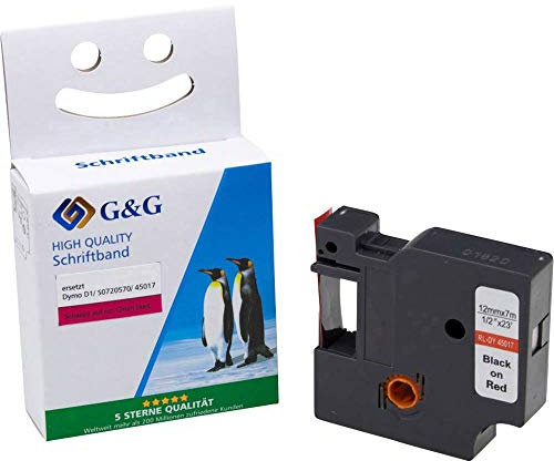 G&G Schriftband Kompatibel 45017 für Dymo D1 45017 S0720570 Etikettenband 12mm x 7m für Dymo LabelManager 160 210D 360D 280 420P 500TS PnP Dymo Labelpoint 250 150 100 200 Schwarz auf Rot