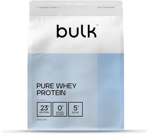 Bulk Pure Whey Protein Powder, Unflavoured, 5kg | 23g Protein and 5g BCAAs per Scoop, Whey Concentrate Shake, Low Sugar, Supports Muscle Growth and Repair, Smooth Mixing
