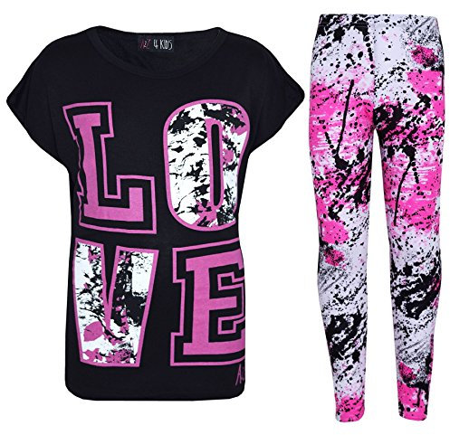 A2Z 4 Kids Girls Love Print Crop Top with Short/Long Sleeves - Love Splash Set Black 7-8