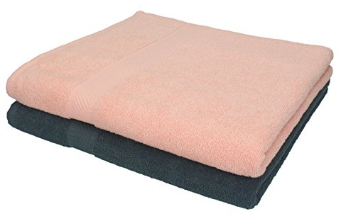Betz 2 Stück Duschtücher Set Duschtuch Duschhandtuch Strandlaken Badetuch Palermo 100% Baumwolle Größe 70 x 140 cm Farbe anthrazit und apricot