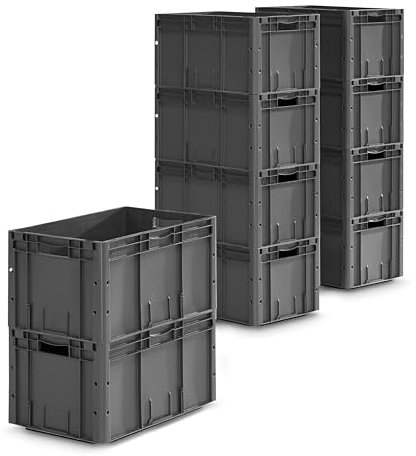 SSI Schäfer Serie LTF 6320 Euro Box mit Durchfassgriff L 60 x B 40 x H 32 cm Stapelbox aus Recycling-PP 10er Set Transportboxen in eisengrau