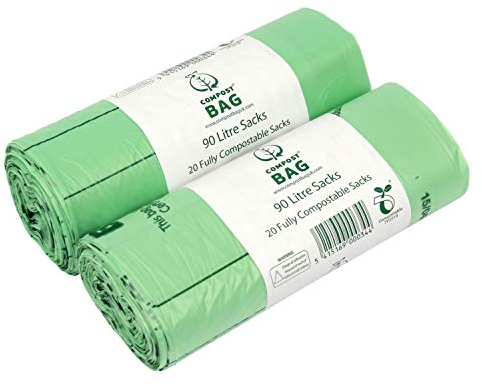 90L x 40 Compostable Compost Bag Food Waste Sacks - Commercial size - 90 Litre Food Waste Bin Liners - EN 13432 - with Composting Guide
